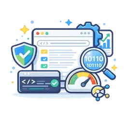 Technical SEO services illustration showing site performance, indexing, security, and website optimization elements