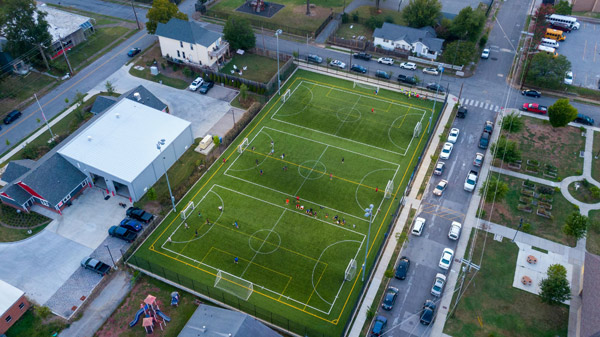 ariel shot of socer field