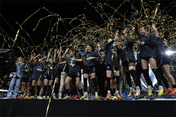 Gotham FC players celebrate winning the 2025 NWSL championship
