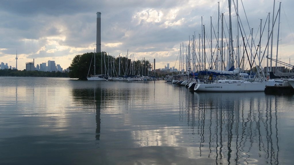 A view of the boats in the marina at Ashbridge's Bay in Toronto, Ontario, Canada.