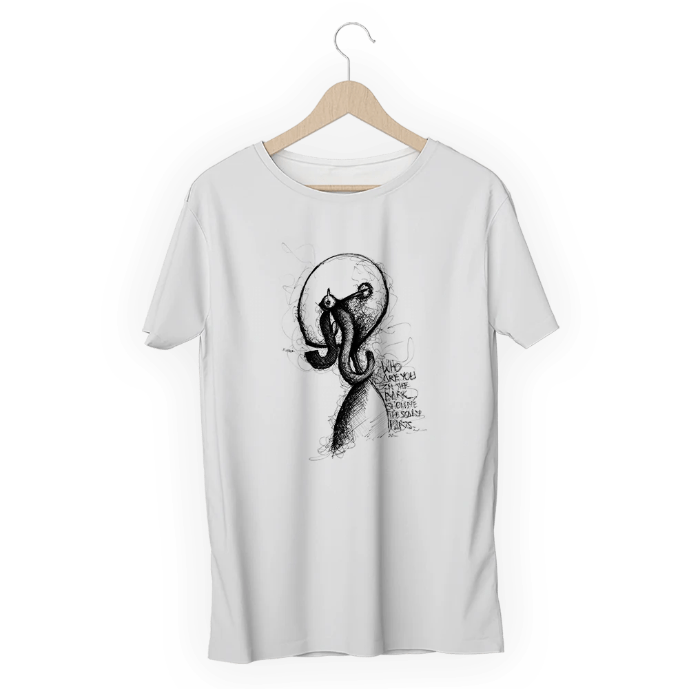 Unisex T-Shirt Featuring ‘Who are you’ – Fitar Artwork, white, isolated view