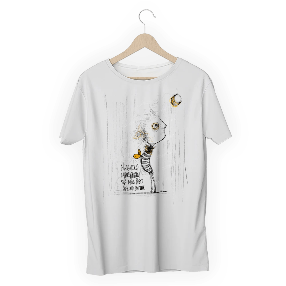 Unisex T-Shirt Featuring ‘Malevolo Mariposin’ – Fitar Artwork, white, isolated view