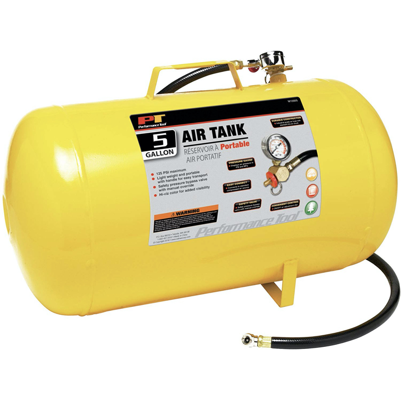 Ascot 5 Gallon Portable Air Tank - 125 PSI Max, With 4ft Hose, Ball Foot Chuck & Drain Valve