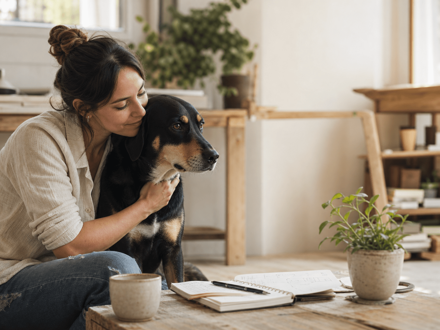 GigiGrow founder spending a quiet moment with her dog at home