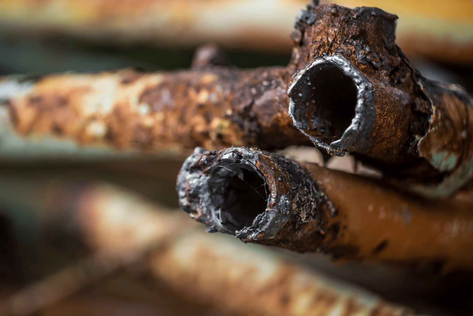 Corroded metal pipes with rust and deterioration, highlighting issues related to pipe repair in Jackson, GA.