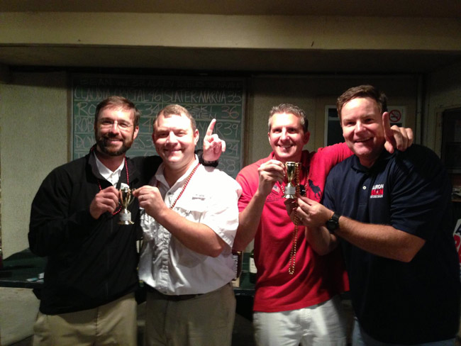 Sen. Aaron Bean, right, celebrating a Republican club putt-putt tournament. Bean's health-care insurance proposal for Florida's poor is a little more diminutive than putt-putt. (Facebook)