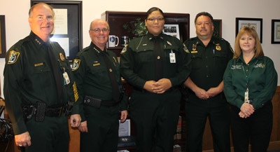 From left, Undersheriff Rick Staly, Sheriff James L. Manfre, Deputy Lauren Gadson, Sr. Commander Sam Ferris and Detention Services Director Becky Quintieri.