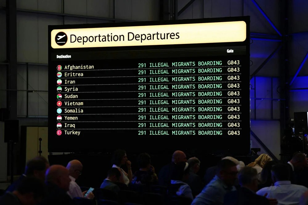 A screen on display at Oxford Airport, 25 August 2025.