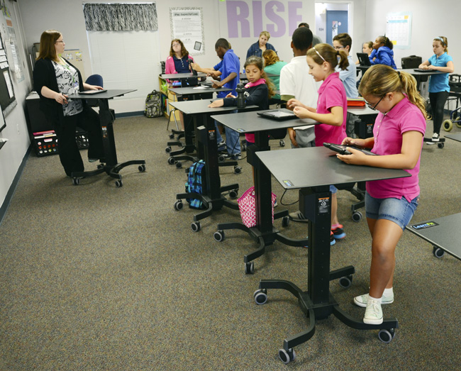 In some classes at Belle Terre Elementary, sitting is no longer the default position for students.  