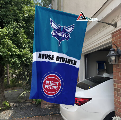 Hornets vs Pistons House Divided Flag, NBA House Divided Flag Hornets vs Pistons House Divided Flag, NBA House Divided Flag