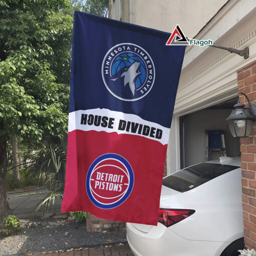 Timberwolves vs Pistons House Divided Flag, NBA House Divided Flag Timberwolves vs Pistons House Divided Flag, NBA House Divided Flag