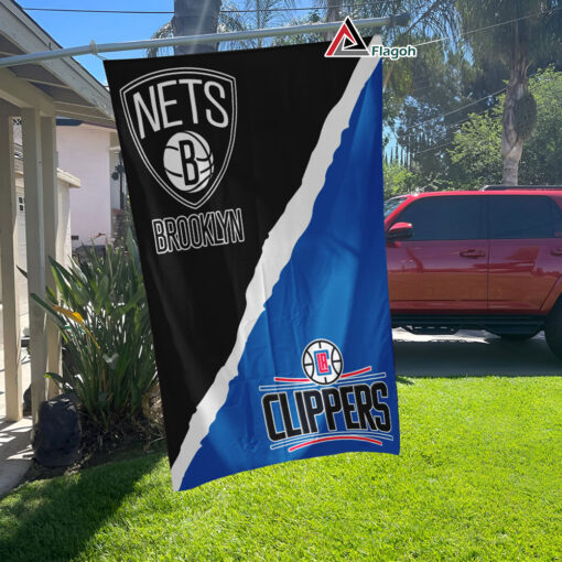 Nets vs Clippers House Divided Flag, NBA House Divided Flag Nets vs Clippers House Divided Flag, NBA House Divided Flag