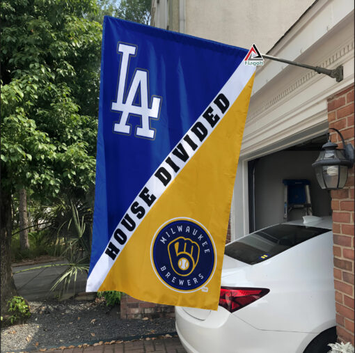Dodgers vs Brewers House Divided Flag, MLB House Divided Flag Dodgers vs Brewers House Divided Flag, MLB House Divided Flag