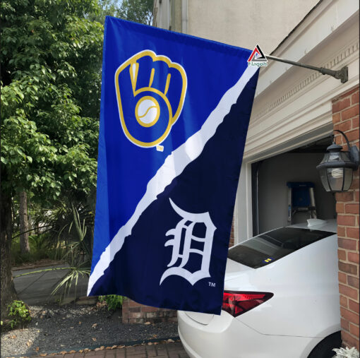 Brewers vs Tigers House Divided Flag, MLB House Divided Flag Brewers vs Tigers House Divided Flag, MLB House Divided Flag