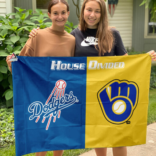 Dodgers vs Brewers House Divided Flag, MLB House Divided Flag Dodgers vs Brewers House Divided Flag, MLB House Divided Flag