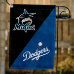 Marlins vs Dodgers House Divided Flag, MLB House Divided Flag