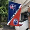 Blue Jackets vs Oilers House Divided Flag, NHL House Divided Flag 1 Blue Jackets vs Oilers House Divided Flag, NHL House Divided Flag
