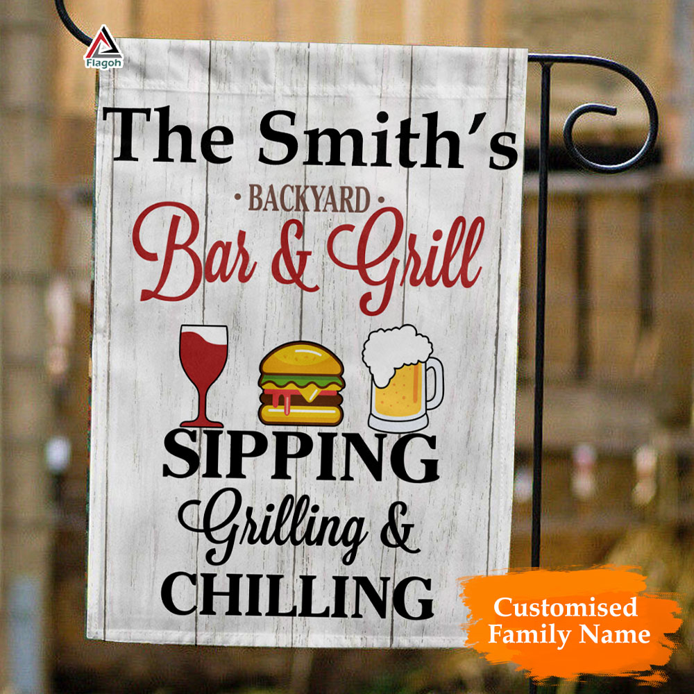 Personalized Bar and Grill Flag, Sipping, Grilling and Chilling Backyard Family Flag Personalized Bar and Grill Flag, Sipping, Grilling and Chilling Backyard Family Flag