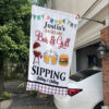 Personalized Backyard Bar And Grill Gardening Flag, Sipping Grilling And Chilling, BBQ Party Flag, Backyard Bar Sign