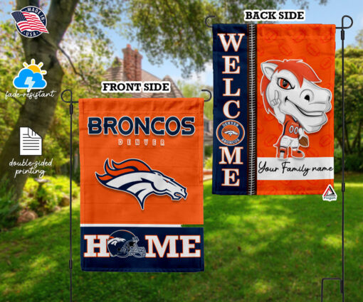 Denver Broncos Football Flag, Thunder Mascot Personalized Football Fan Welcome Flags, Custom Family Name NFL Decor Denver Broncos Football Flag, Thunder Mascot Personalized Football Fan Welcome Flags, Custom Family Name NFL Decor