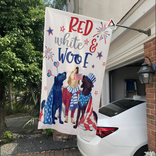 Red White and Woof Flag, Retriever Dog Breed Patriotic Flag, Happy America 4th Of July Flag Red White and Woof Flag, Retriever Dog Breed Patriotic Flag, Happy America 4th Of July Flag