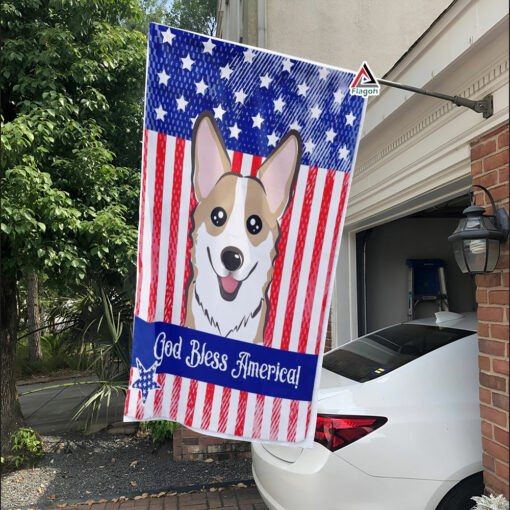 USA God Bless America Corgi Garden Flag, Patriotic Corgi Dog Breed Flag, American Flag for Corgi Lover