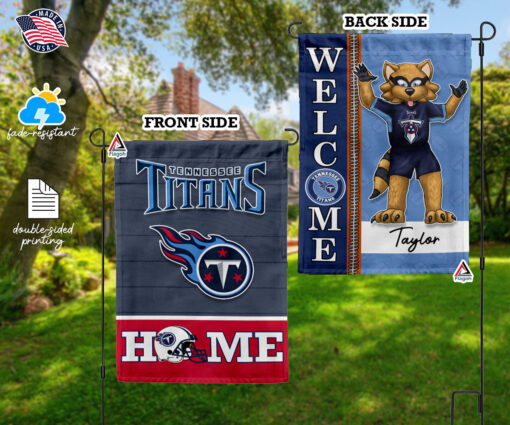 Tennessee Titans Football Flag, T-Rac Mascot Personalized Football Fan Welcome Flags, Custom Family Name NFL Decor Tennessee Titans Football Flag, T-Rac Mascot Personalized Football Fan Welcome Flags, Custom Family Name NFL Decor
