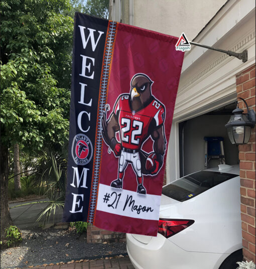 Atlanta Falcons Football Flag, Freddie Falcon Mascot Personalized Football Fan Welcome Flags, Custom Family Name NFL Decor Atlanta Falcons Football Flag, Freddie Falcon Mascot Personalized Football Fan Welcome Flags, Custom Family Name NFL Decor