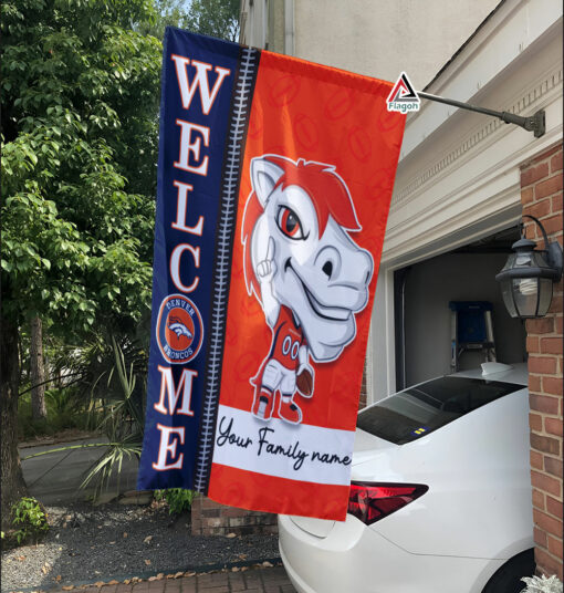 Denver Broncos Football Flag, Thunder Mascot Personalized Football Fan Welcome Flags, Custom Family Name NFL Decor Denver Broncos Football Flag, Thunder Mascot Personalized Football Fan Welcome Flags, Custom Family Name NFL Decor
