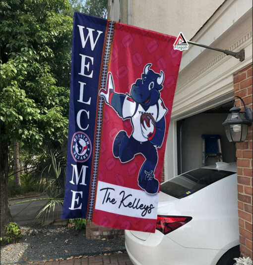 Houston Texans Football Flag, Toro Mascot Personalized Football Fan Welcome Flags, Custom Family Name NFL Decor