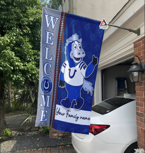 Indianapolis Colts Football Flag, Blue Mascot Personalized Football Fan Welcome Flags, Custom Family Name NFL Decor