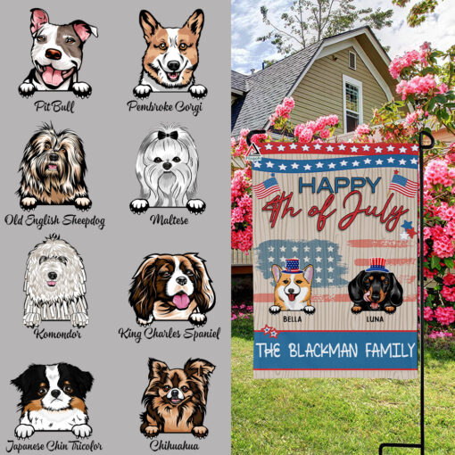 Happy 4th Of July Flags, Personalized Dog Decorative Garden Flag, Custom Patriotic Flag For Pet Lovers Happy 4th Of July Flags, Personalized Dog Decorative Garden Flag, Custom Patriotic Flag For Pet Lovers