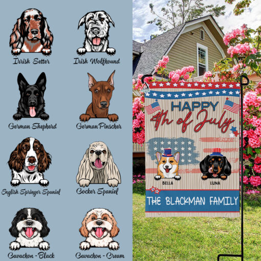 Happy 4th Of July Flags, Personalized Dog Decorative Garden Flag, Custom Patriotic Flag For Pet Lovers Happy 4th Of July Flags, Personalized Dog Decorative Garden Flag, Custom Patriotic Flag For Pet Lovers