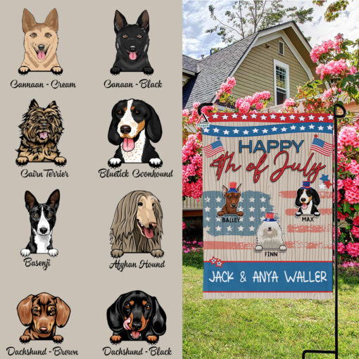 Happy 4th Of July Flags, Personalized Dog Decorative Garden Flag, Custom Patriotic Flag For Pet Lovers Happy 4th Of July Flags, Personalized Dog Decorative Garden Flag, Custom Patriotic Flag For Pet Lovers
