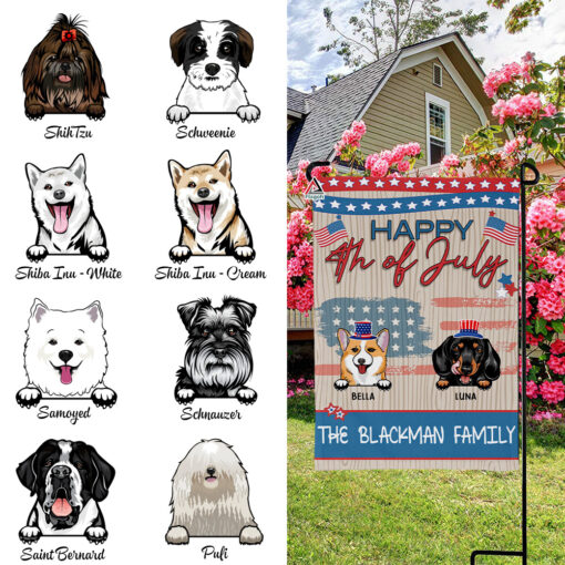 Happy 4th Of July Flags, Personalized Dog Decorative Garden Flag, Custom Patriotic Flag For Pet Lovers Happy 4th Of July Flags, Personalized Dog Decorative Garden Flag, Custom Patriotic Flag For Pet Lovers