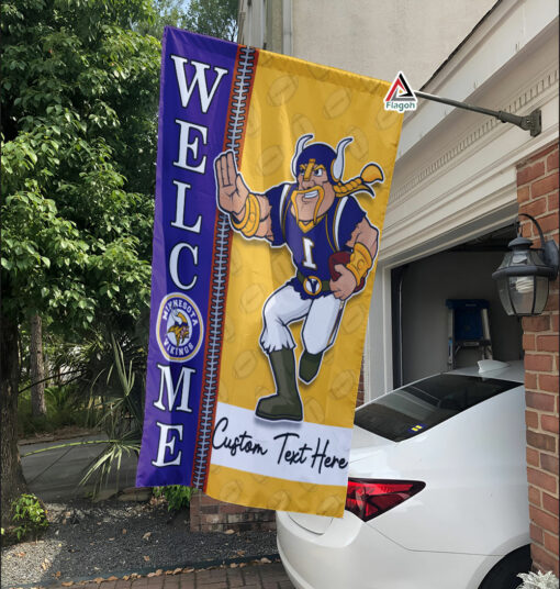 Minnesota Vikings Football Flag, Viktor the Viking Mascot Personalized Football Fan Welcome Flags, Custom Family Name NFL Decor