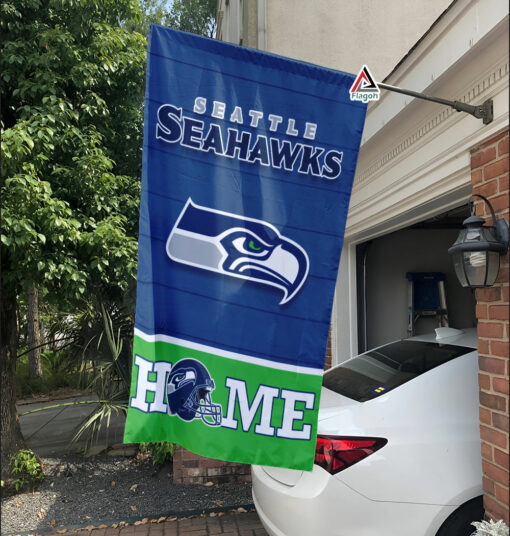 Seattle Seahawks Football Flag, Blitz Mascot Personalized Football Fan Welcome Flags, Custom Family Name NFL Decor