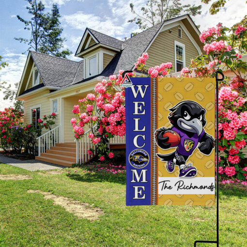Baltimore Ravens Football Flag, Poe Mascot Personalized Football Fan Welcome Flags, Custom Family Name NFL Decor