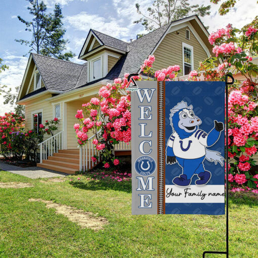 Indianapolis Colts Football Flag, Blue Mascot Personalized Football Fan Welcome Flags, Custom Family Name NFL Decor