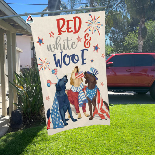 Red White and Woof Flag, Retriever Dog Breed Patriotic Flag, Happy America 4th Of July Flag Red White and Woof Flag, Retriever Dog Breed Patriotic Flag, Happy America 4th Of July Flag