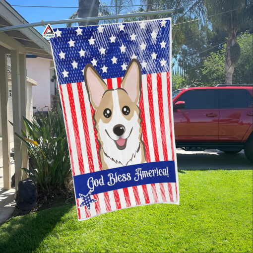 USA God Bless America Corgi Garden Flag, Patriotic Corgi Dog Breed Flag, American Flag for Corgi Lover