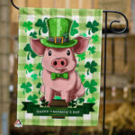 Shamrock Wreath Pig Flag, Happy Saint Patrick's Day Flag, Irish Pig Farmhouse Flag