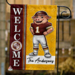 Washington Commanders Football Flag, Major Tuddy Mascot Personalized Football Fan Welcome Flags, Custom Family Name NFL Decor