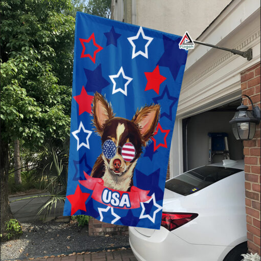 Chihuahua Dog with Sunglasses Flag, Chihuahua Longhair 4th of July Garden Flag, Dog Lovers Independence Day Flag
