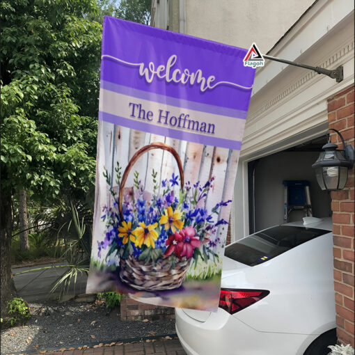 Welcome Flower Basket Garden Flag, Personalized Garden Flag, Custom Family Name Spring Home Decor