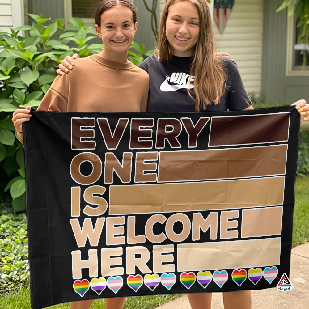 Everyone Is Welcome Here Flag, LGBT Safe Space Flag Everyone Is Welcome Here Flag, LGBT Safe Space Flag