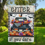 Enter if You Dare Flag, Trick or Treat Home Decor, Funny Halloween Garden Flag