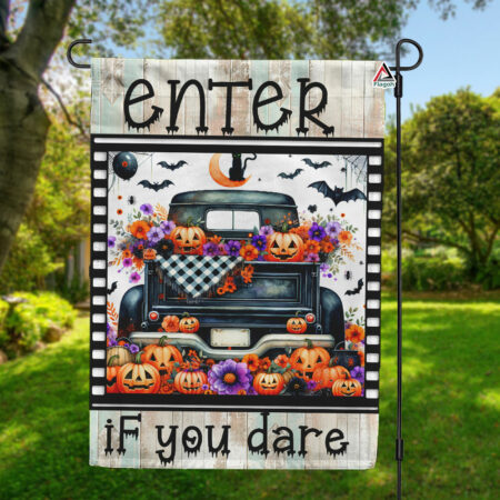 Enter if You Dare Flag, Trick or Treat Home Decor, Funny Halloween Garden Flag