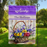 Welcome Flower Basket Garden Flag, Personalized Garden Flag, Custom Family Name Spring Home Decor