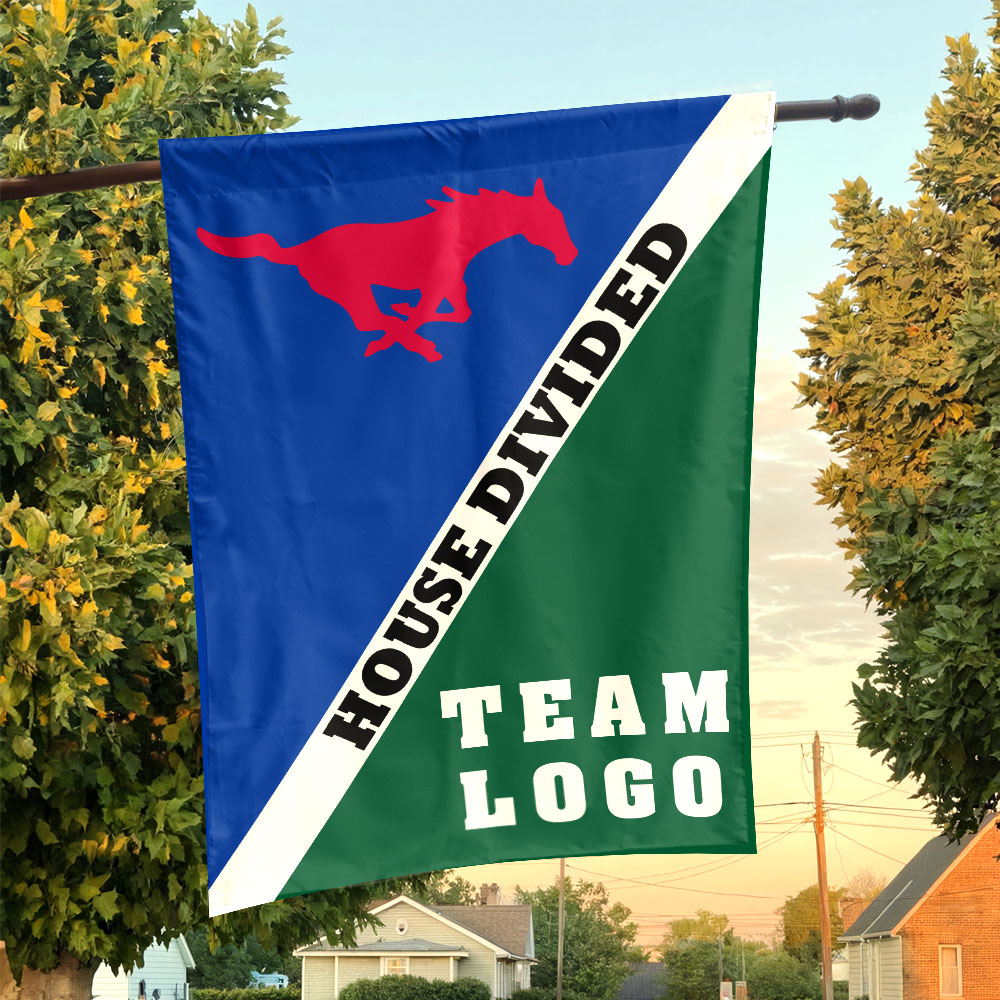 Mustangs vs Custom Team House Divided Flag, Custom Split Flag Mustangs vs Custom Team House Divided Flag, Custom Split Flag